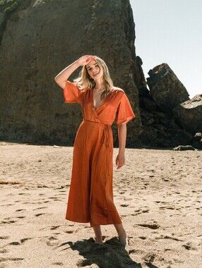 Whimsy + Row Rust Orange Wrap Dress